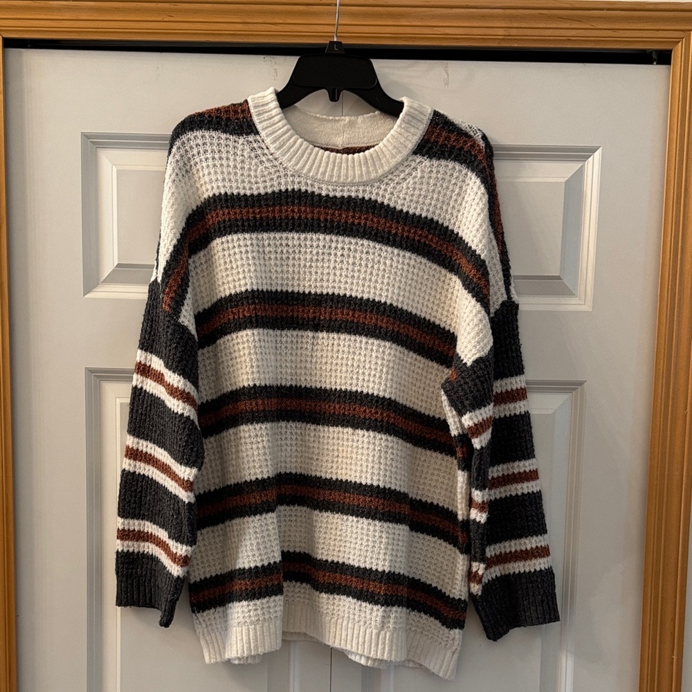 Striped Knit Sweater in Black, White, and Brown